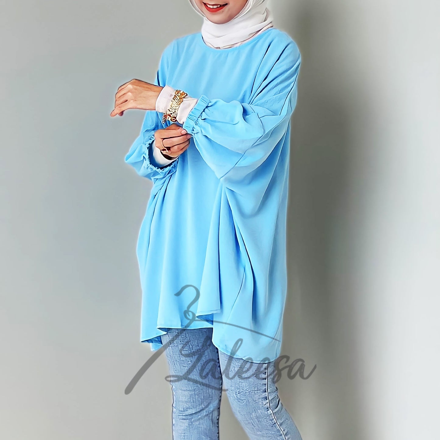 LALEESA TB469439 BLOUSE KAUREEN Irregular Hem Retro Blouse Muslimah Blouse Women Blouse Plus Size Baju Raya 2024