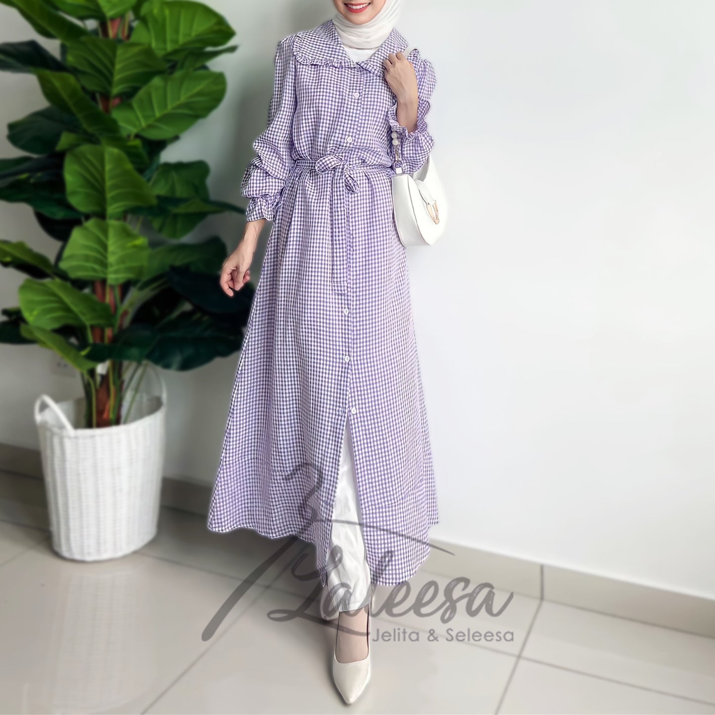 LALEESA DRESS QASEEMA LD259297 <BF Friendly Series> Checkered Button Dress Muslimah Dress Women Plus Size Baju Raya 2024