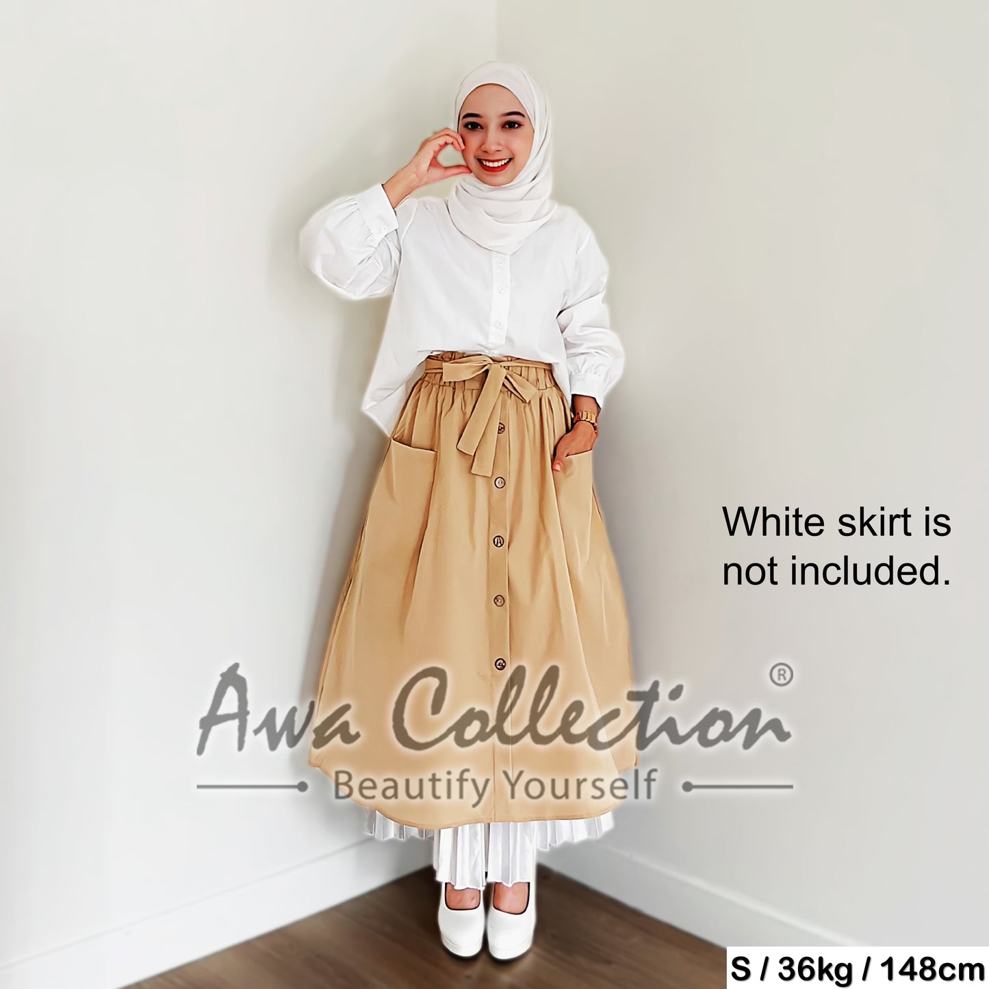 LALEESA Awa Collection BA507547 SKIRT RANIA Button Through Belted Paperbag Skirt Muslimah Skirt Labuh Skirt Pencil