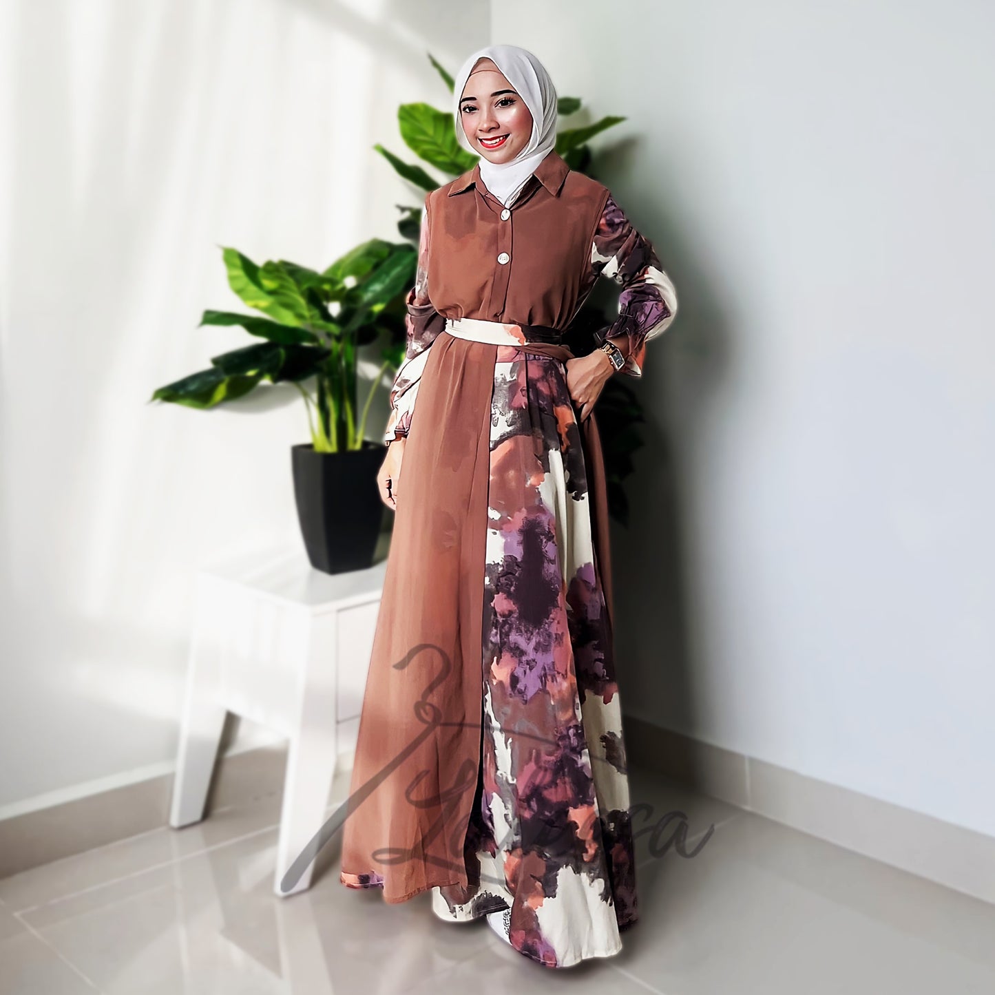 LALEESA (Dress + Cardigan) SW843894 SET ISLAH Long Dress With Chiffon Suit Set Wear Dress Women Plus Size Baju Raya 2024