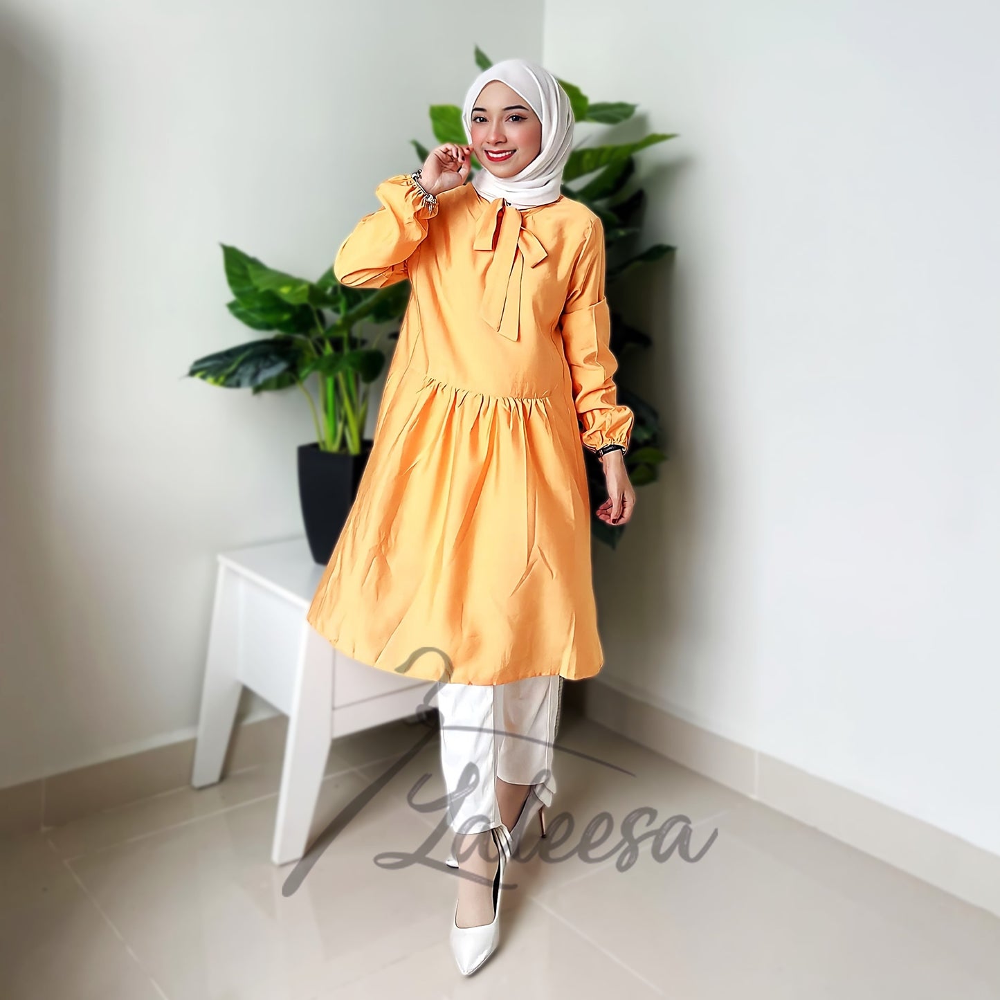 LALEESA TB441451 BLOUSE NABEEHA Plain Color Tie Collar Blouse Muslimah Blouse Women Blouse Plus Size Baju Raya 2024