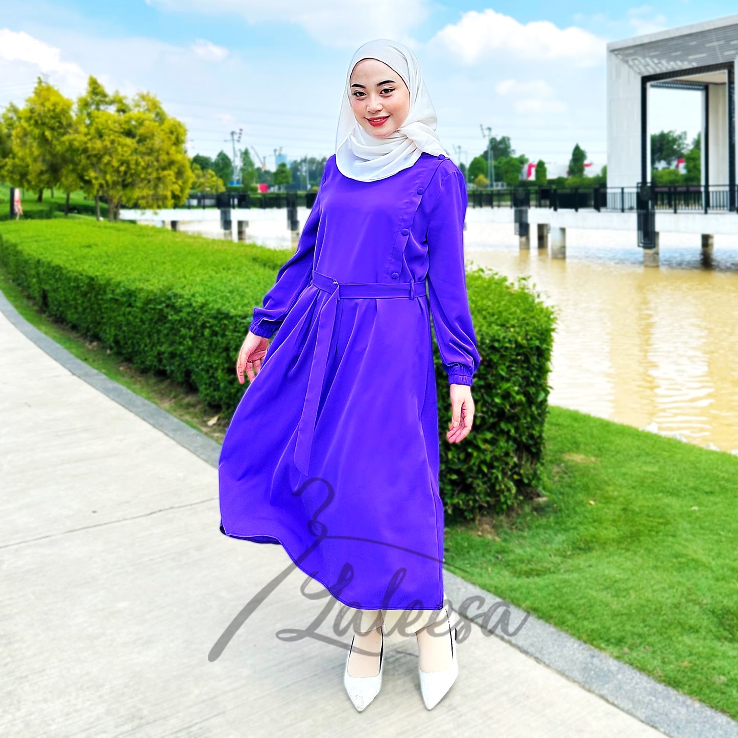 LALEESA TB431428 BLOUSE RABIA Tunic Belt Blouse Muslimah Blouse Women Blouse Baju Muslimah Plus Size Baju Raya 2024