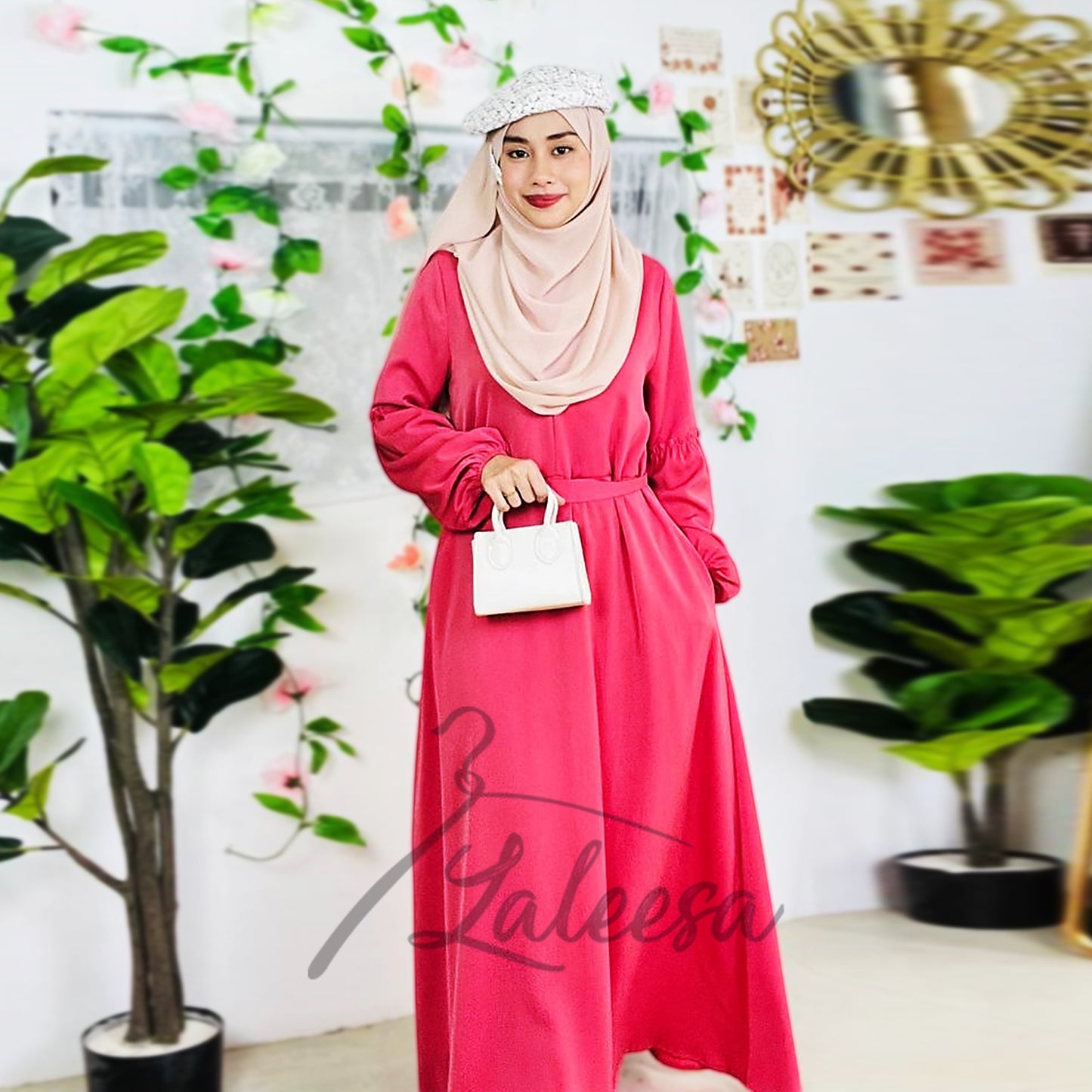 LALEESA DRESS DIYA LD269297 <BF Friendly Series> Plain Color Front Zipper Belted Long Dress Plus Size Baju Raya 2024