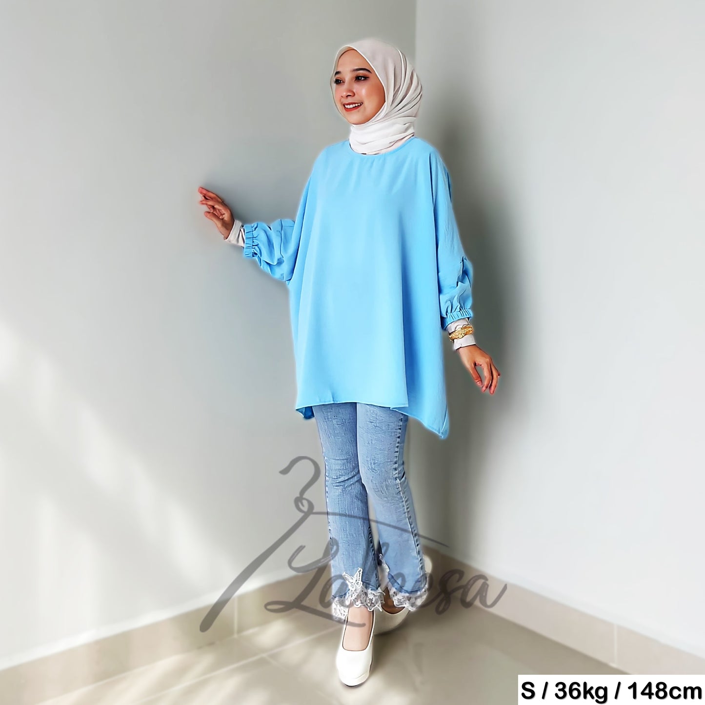 LALEESA TB469439 BLOUSE KAUREEN Irregular Hem Retro Blouse Muslimah Blouse Women Blouse Plus Size Baju Raya 2024