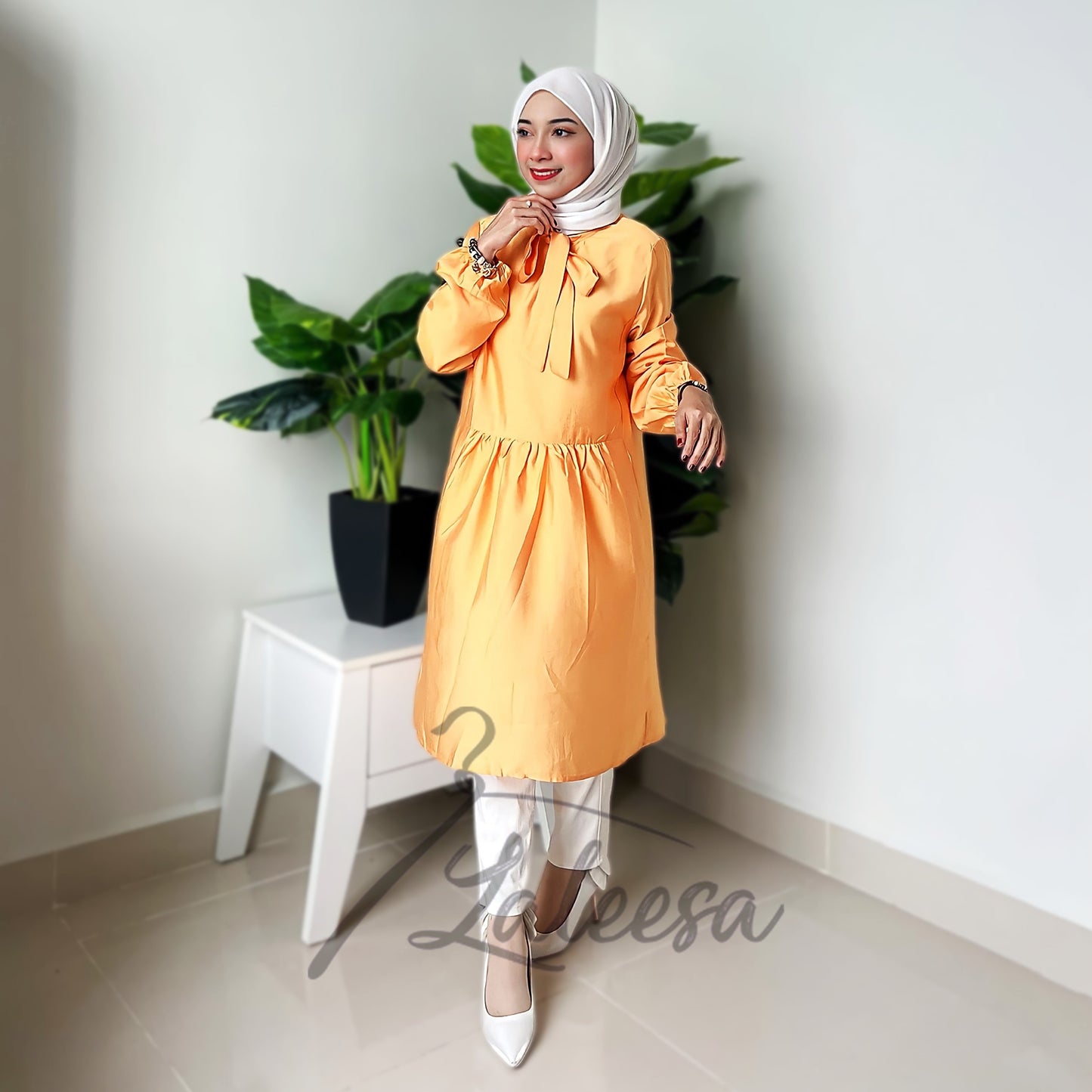 LALEESA TB441451 BLOUSE NABEEHA Plain Color Tie Collar Blouse Muslimah Blouse Women Blouse Plus Size Baju Raya 2024