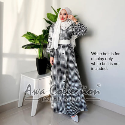 LALEESA Awa Collection DA124135 DRESS NADAA Puff Sleeve Plaid Long Dress Muslimah Dress Women Dress Baju Raya 2024