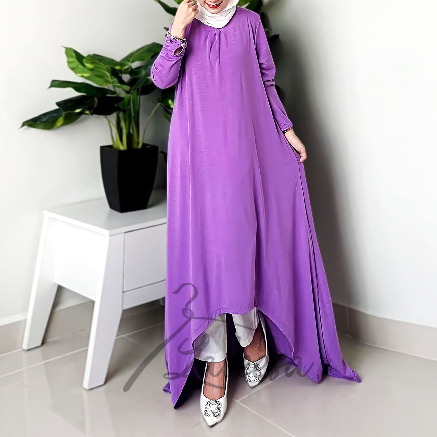 LALEESA LD258286 DRESS NAFISA Plain Round Neck Casual Long Dress Muslimah Dress Women Dress Plus Size Baju Raya 2024