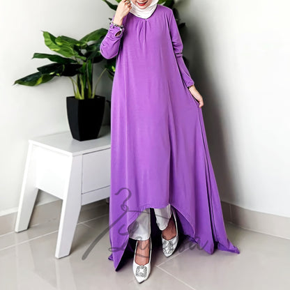 LALEESA LD258286 DRESS NAFISA Plain Round Neck Casual Long Dress Muslimah Dress Women Dress Plus Size Baju Raya 2024