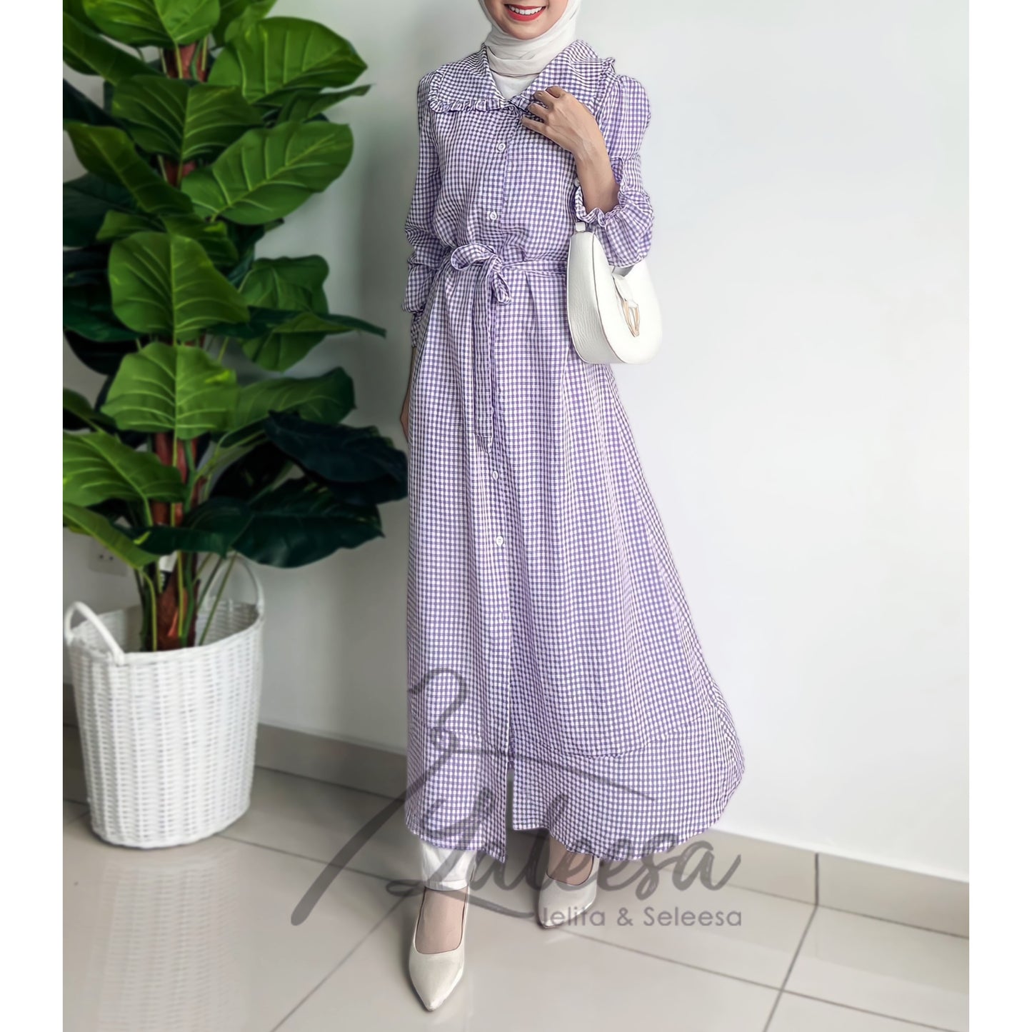 LALEESA DRESS QASEEMA LD259297 <BF Friendly Series> Checkered Button Dress Muslimah Dress Women Plus Size Baju Raya 2024