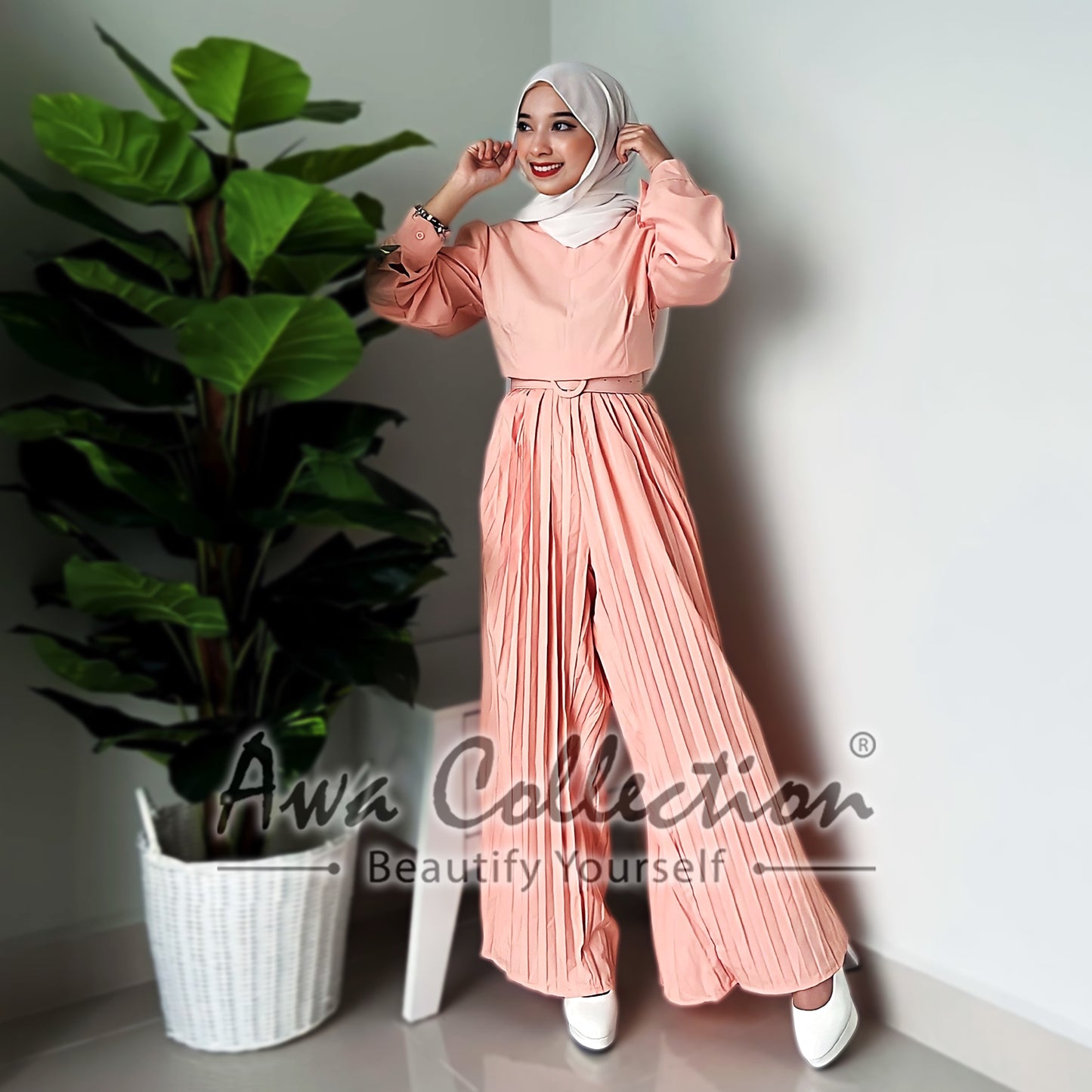 LALEESA Awa Collection SA703772 SET BARSA Pleated Rompers Jumpsuit Dress Muslimah Dress Women Dress Baju Raya 2024