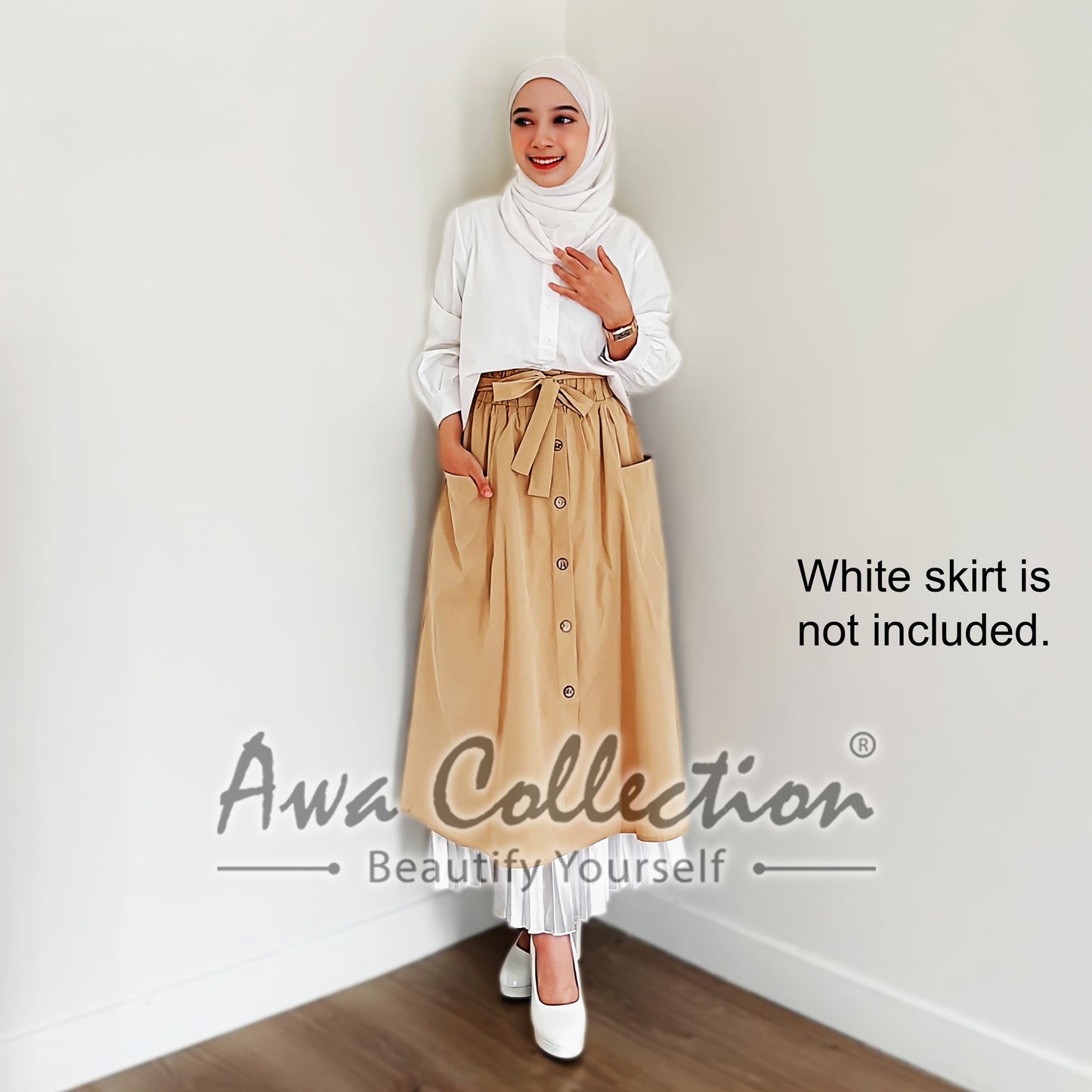 LALEESA Awa Collection BA507547 SKIRT RANIA Button Through Belted Paperbag Skirt Muslimah Skirt Labuh Skirt Pencil