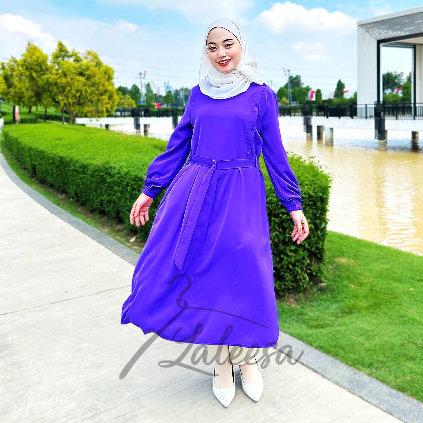 LALEESA TB431428 BLOUSE RABIA Tunic Belt Blouse Muslimah Blouse Women Blouse Baju Muslimah Plus Size Baju Raya 2024