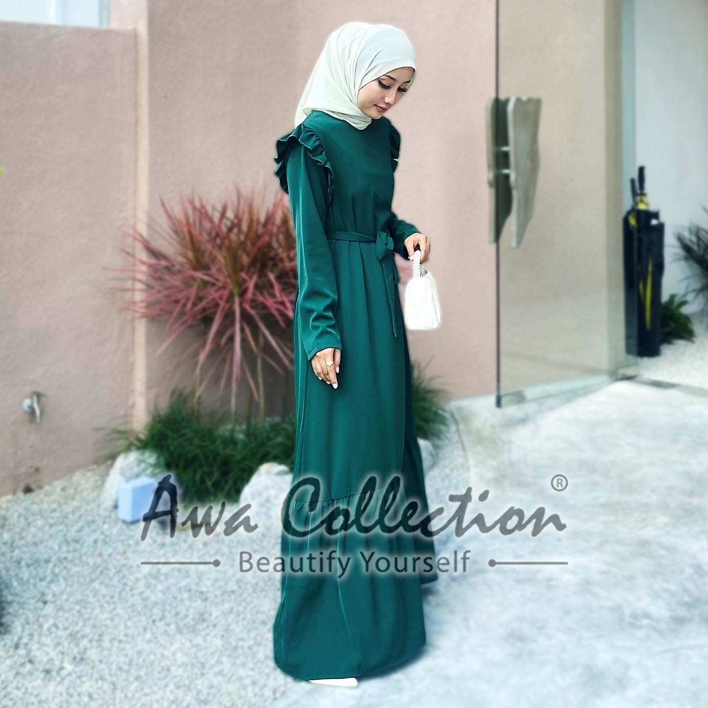 LALEESA Awa Collection DA110190 DRESS WANIA Frilled Sleeve Belted Dress Muslimah Dress Women Dress Baju Raya 2024