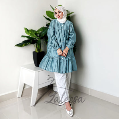 LALEESA DRESS SAIDA LD274284 <BF Friendly Series> Ruffle A-Line Button Dress Muslimah Plus Size Baju Raya 2024