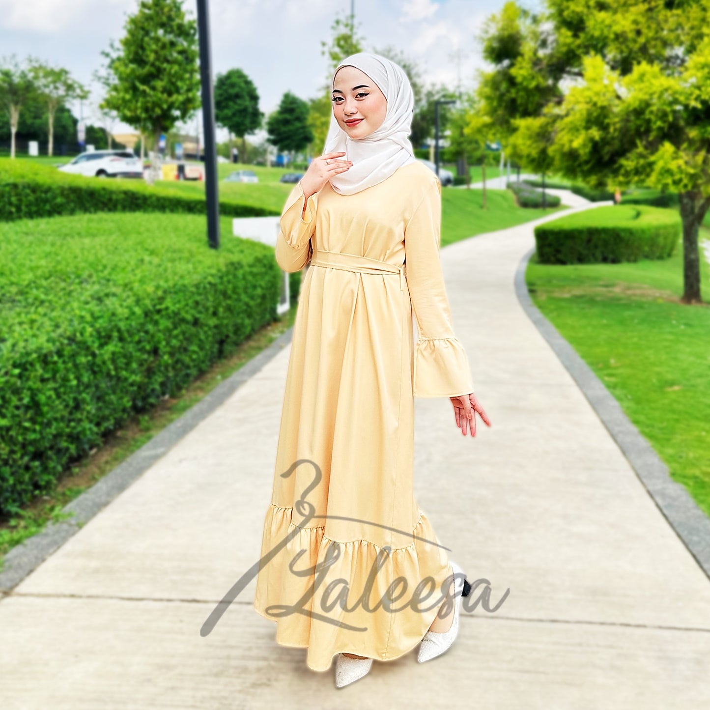 LALEESA LD251219 DRESS INAS Vintage Ruffled Hem Maxi Long Dress Muslimah Dress Women Plus Size Baju Raya 2024