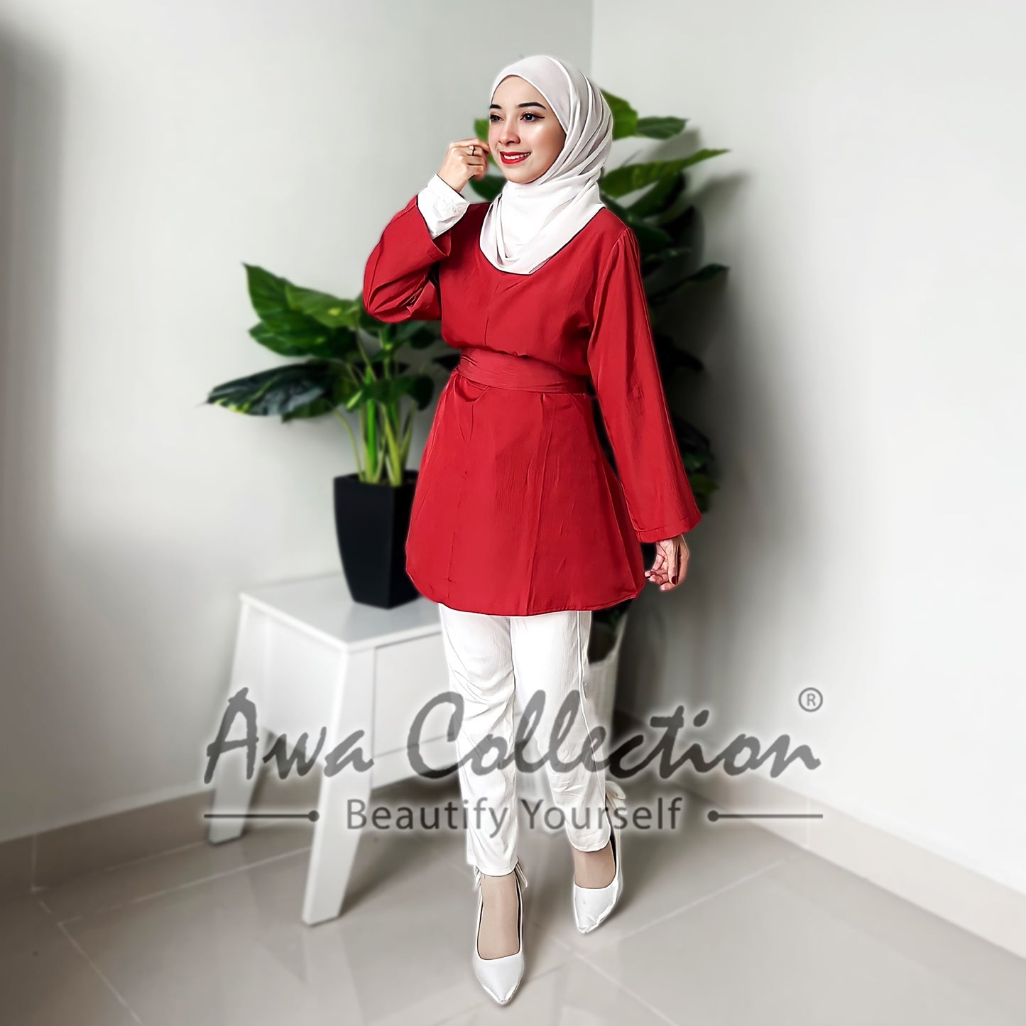 LALEESA Awa Collection TA303371 BLOUSE AFREEDA 3/4 Sleeve Women Bow Blouse Muslimah Blouse Women Blouse Baju Raya 2024