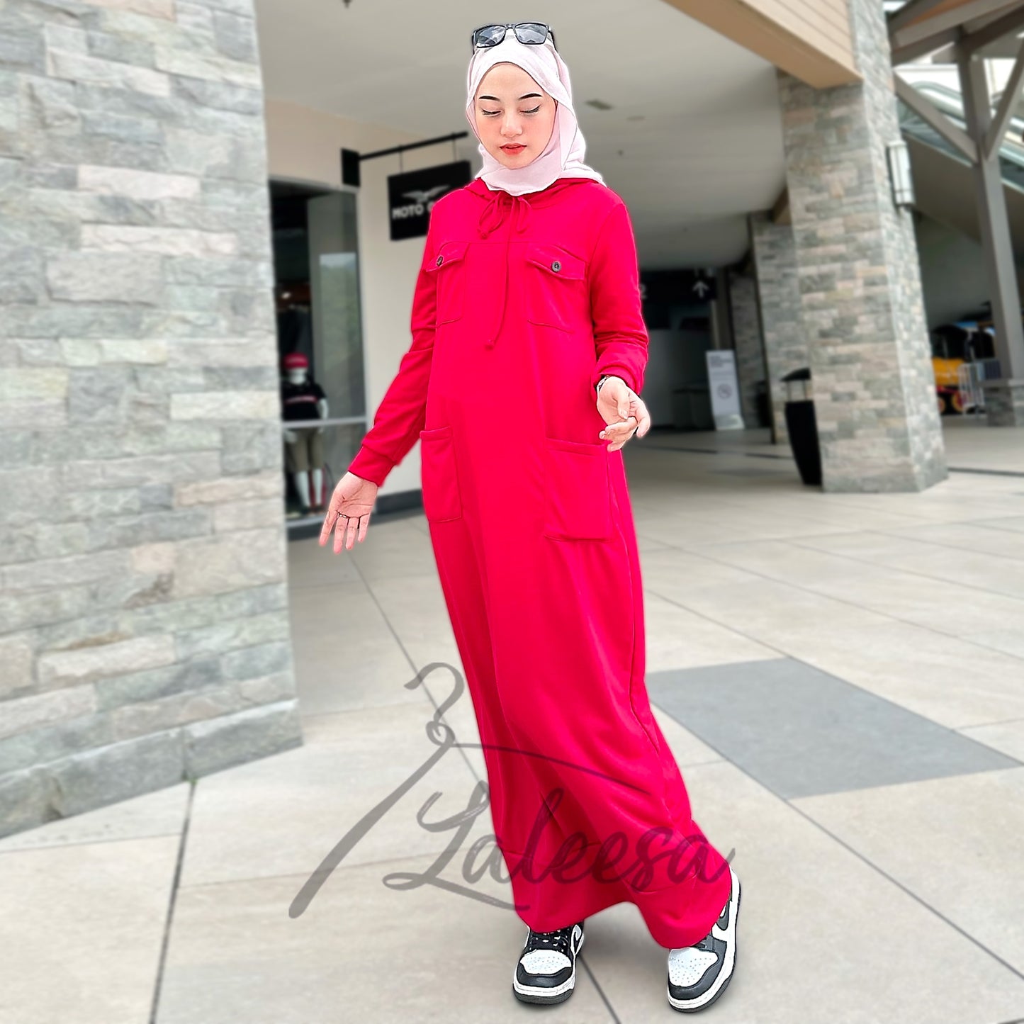 LALEESA DRESS HOODIE POCKET LD277249 <Long Hoodie Series> Long Hoodie Dress Muslimah Dress Woman