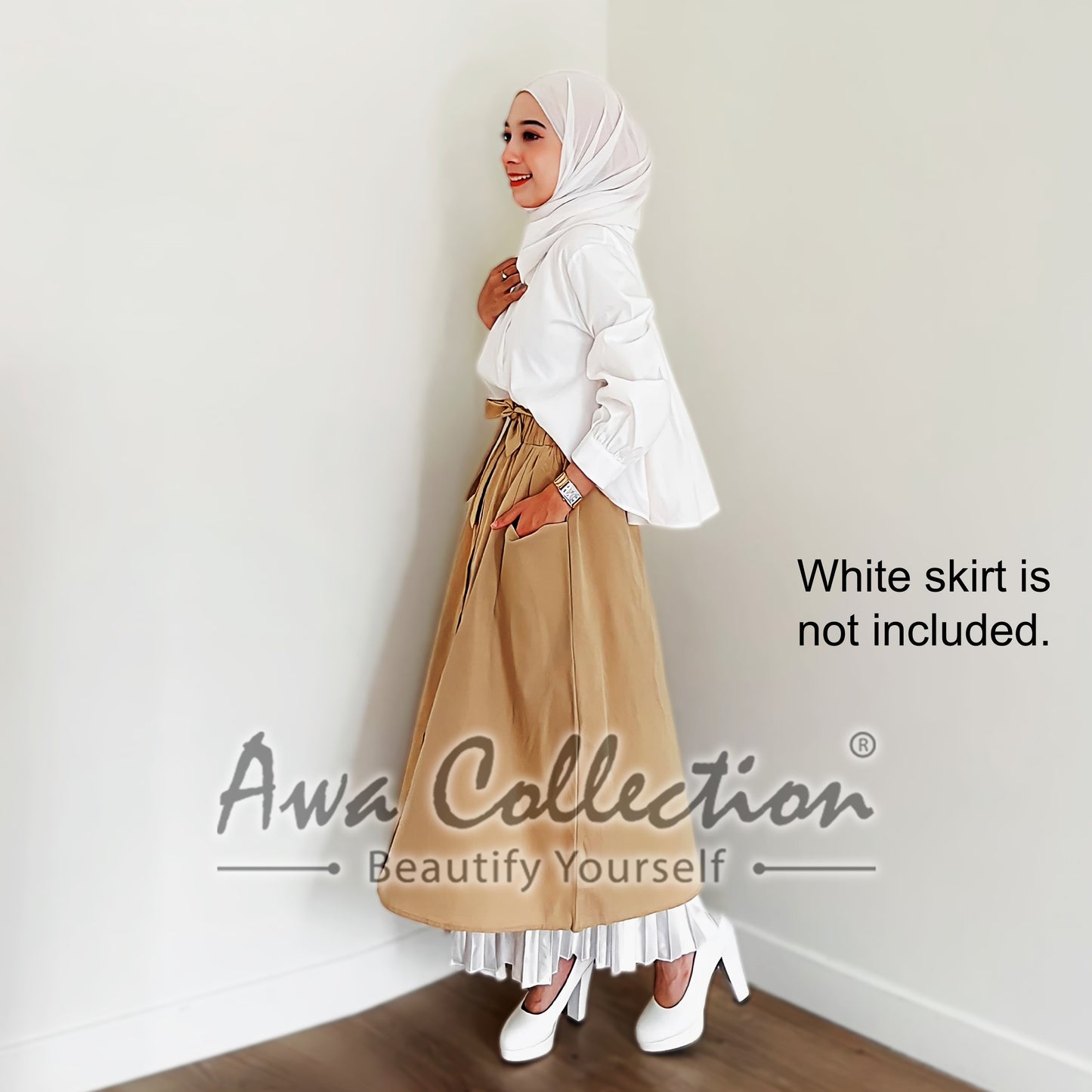 LALEESA Awa Collection BA507547 SKIRT RANIA Button Through Belted Paperbag Skirt Muslimah Skirt Labuh Skirt Pencil