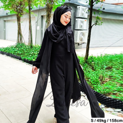 LALEESA (Jumpsuit + Cardigan) SW840820 SET FAYONA 2 Piece Belted Jumpsuit Dress Muslimah Plus Size Baju Raya 2024