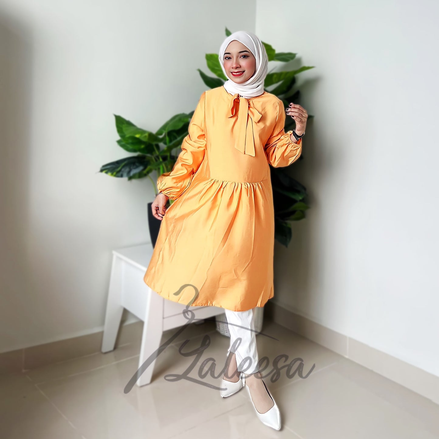 LALEESA TB441451 BLOUSE NABEEHA Plain Color Tie Collar Blouse Muslimah Blouse Women Blouse Plus Size Baju Raya 2024