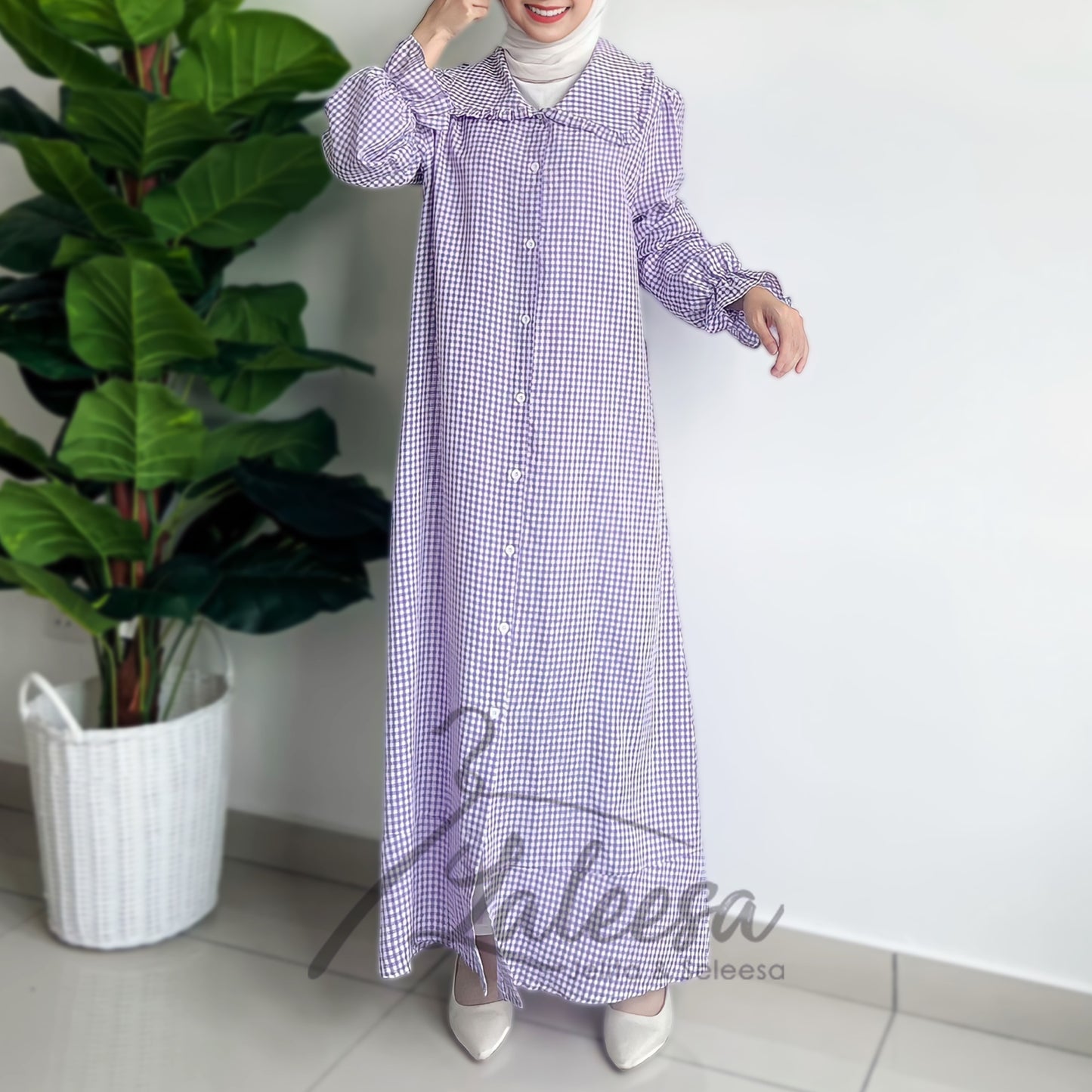 LALEESA DRESS QASEEMA LD259297 <BF Friendly Series> Checkered Button Dress Muslimah Dress Women Plus Size Baju Raya 2024