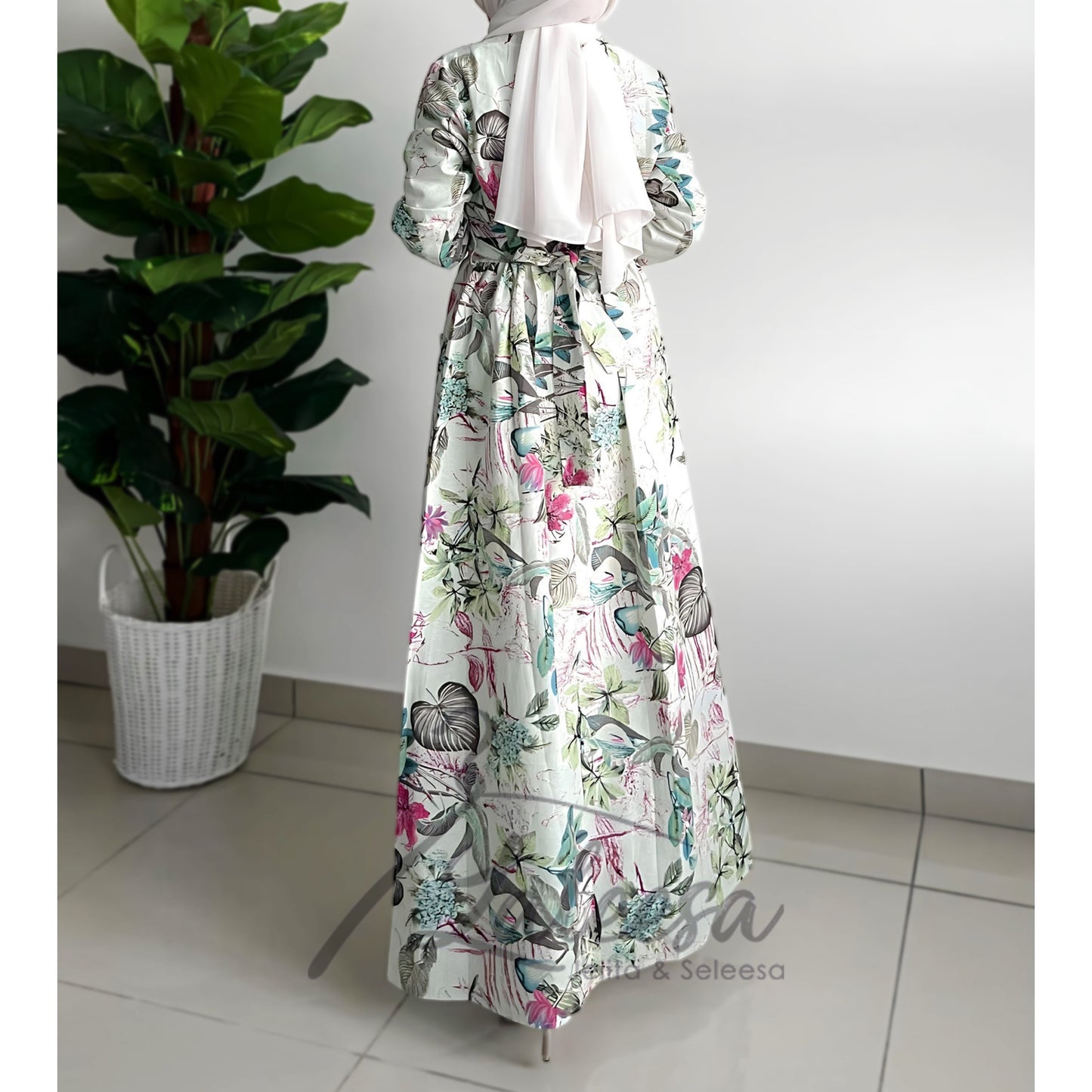 LALEESA LD267217 DRESS NARMIN Puff Sleeve Printed Dress Muslimah Dress Women Dress Abaya Muslimah Jubah Baju Muslimah