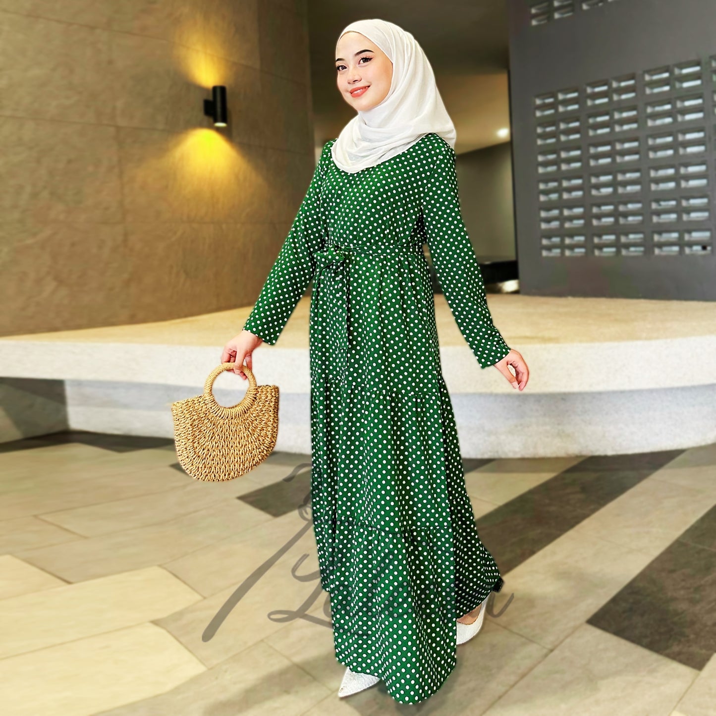 LALEESA LD240200 DRESS WADI Belted Polka Dot Dress Muslimah Dress Women Dress Abaya Muslimah Plus Size Baju Raya 2024