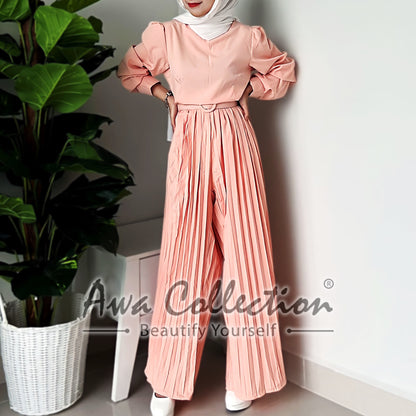 LALEESA Awa Collection SA703772 SET BARSA Pleated Rompers Jumpsuit Dress Muslimah Dress Women Dress Baju Raya 2024