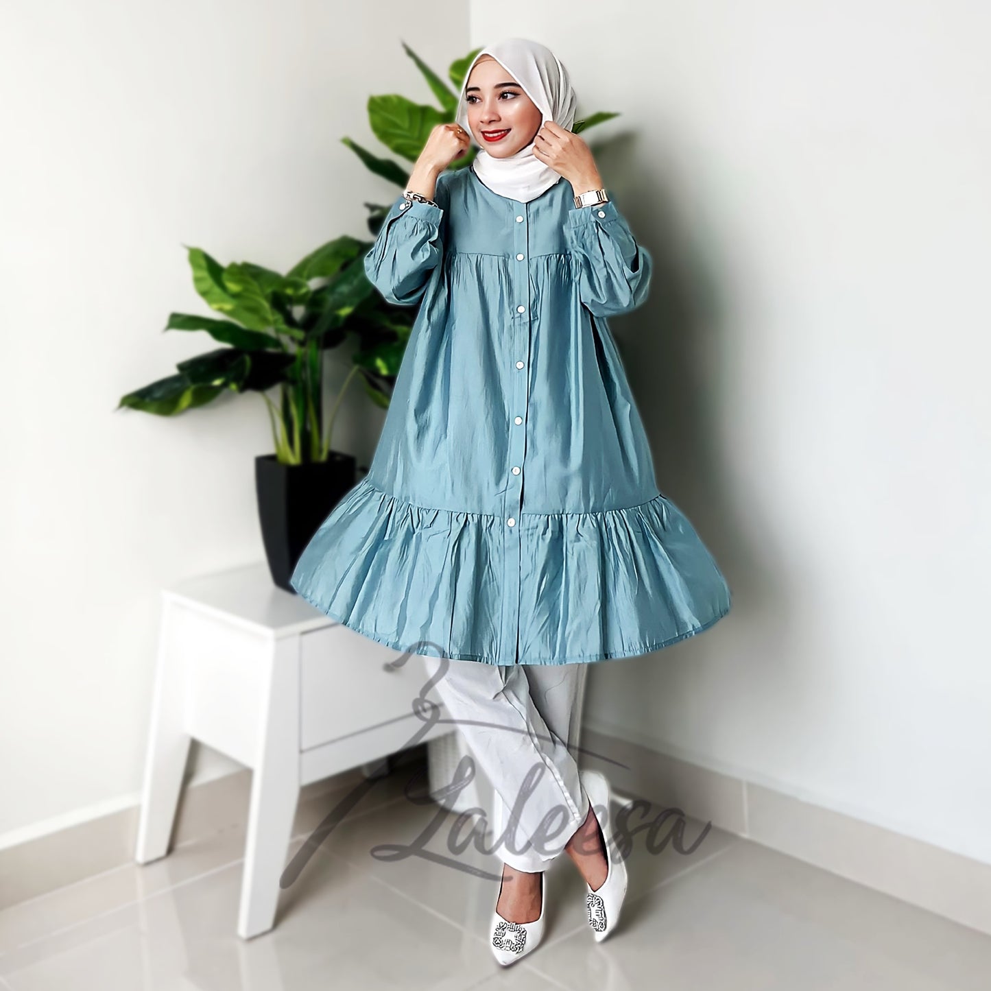 LALEESA DRESS SAIDA LD274284 <BF Friendly Series> Ruffle A-Line Button Dress Muslimah Plus Size Baju Raya 2024