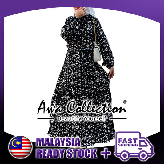 LALEESA Awa Collection DA112112 DRESS AMIRA Floral Top Button Patchwork Long Dress Muslimah Dress Women Dress