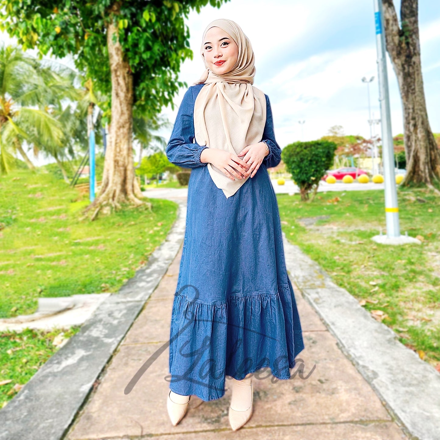 LALEESA DRESS DENIM LD275227 <BF Friendly Series> Dress Muslimah Dress Woman Jubah Muslimah Abaya