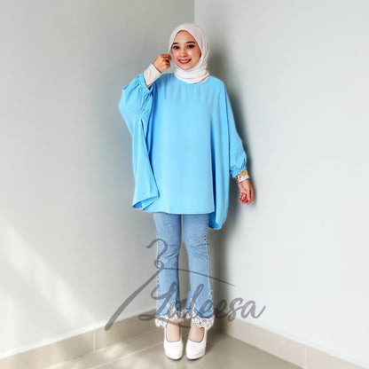 LALEESA TB469439 BLOUSE KAUREEN Irregular Hem Retro Blouse Muslimah Blouse Women Blouse Plus Size Baju Raya 2024