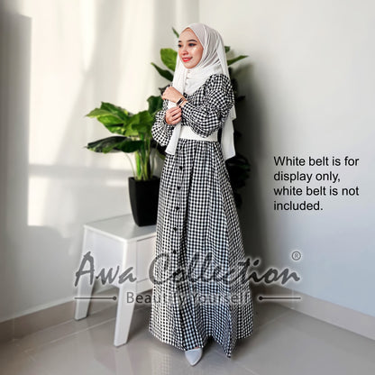 LALEESA Awa Collection DA124135 DRESS NADAA Puff Sleeve Plaid Long Dress Muslimah Dress Women Dress Baju Raya 2024