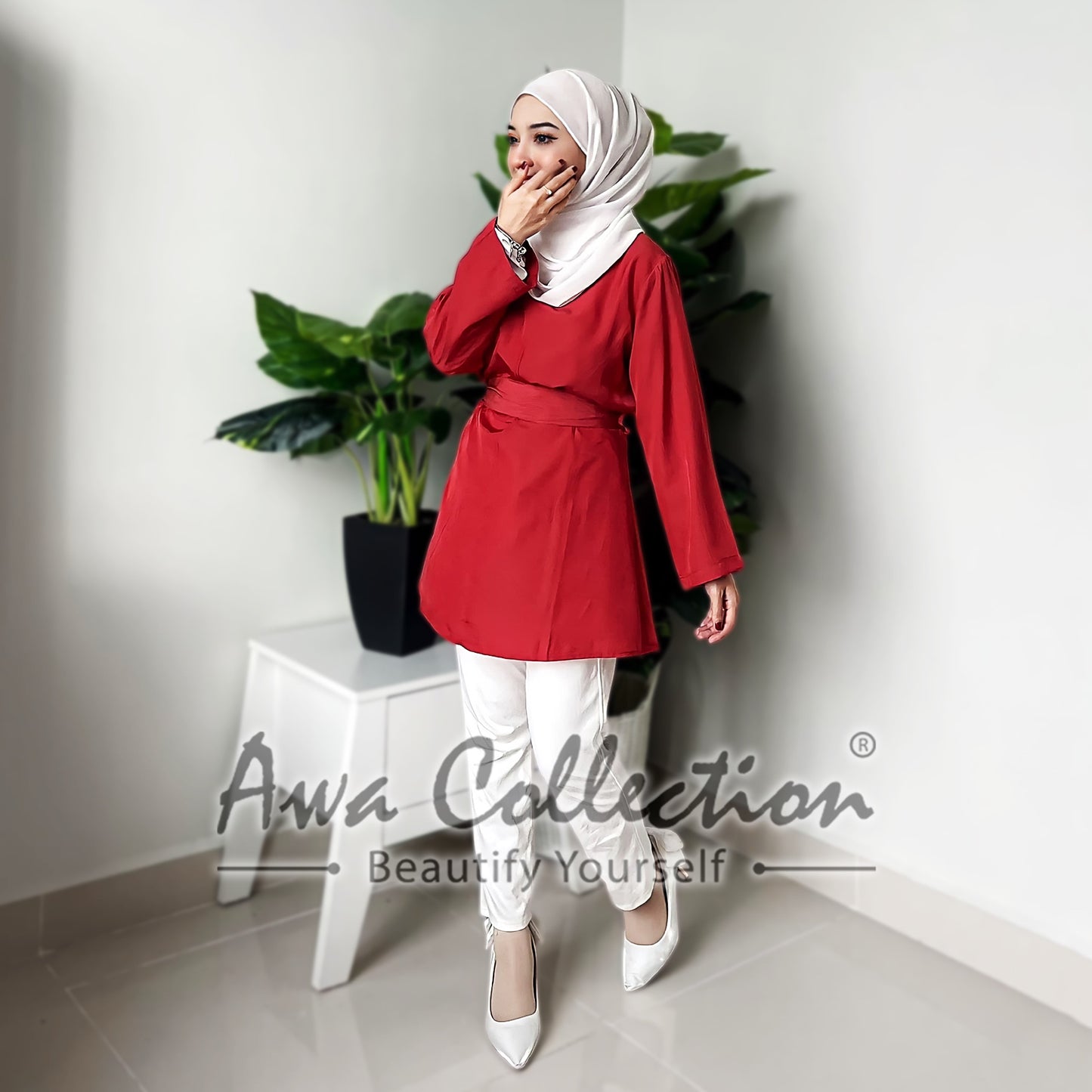 LALEESA Awa Collection TA303371 BLOUSE AFREEDA 3/4 Sleeve Women Bow Blouse Muslimah Blouse Women Blouse Baju Raya 2024