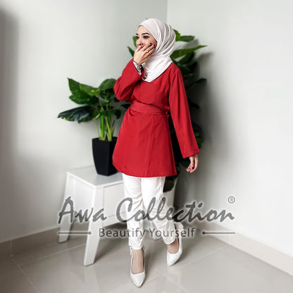 LALEESA Awa Collection TA303371 BLOUSE AFREEDA 3/4 Sleeve Women Bow Blouse Muslimah Blouse Women Blouse Baju Raya 2024