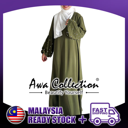 LALEESA Awa Collection DA122117 DRESS LAMIS Balloon Sleeve Pearl Waist Belted Dress Muslimah Dress Women Dress