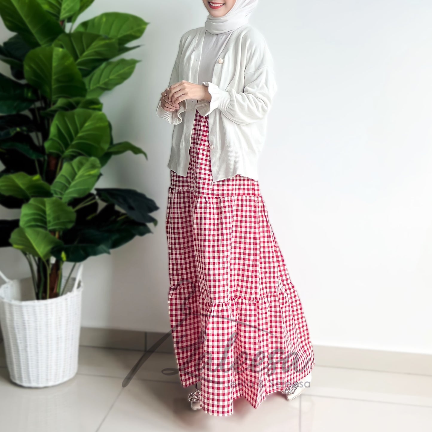 LALEESA PS656606 SKIRT SARITA Fashion High Waist Ruffles Plaid Skirt Muslimah Skirt Labuh Skirt Pencil Skirt Kembang