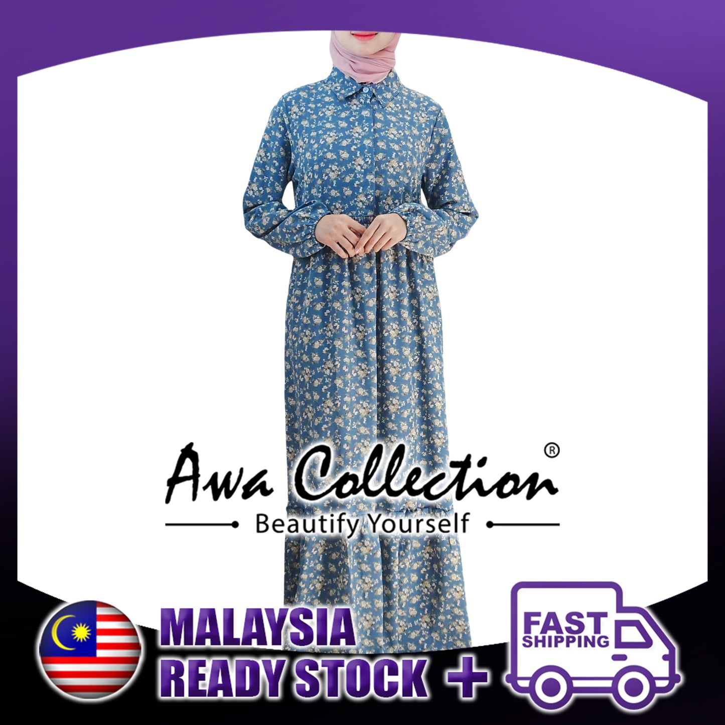 LALEESA Awa Collection DA112112 DRESS AMIRA Floral Top Button Patchwork Long Dress Muslimah Dress Women Dress