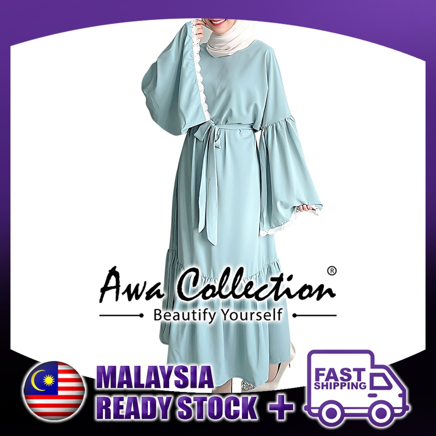 LALEESA Awa Collection DA123126 DRESS MAHDIYA Exaggerate Flare Sleeve Self Belted Long Dress Muslimah Dress Women Dress