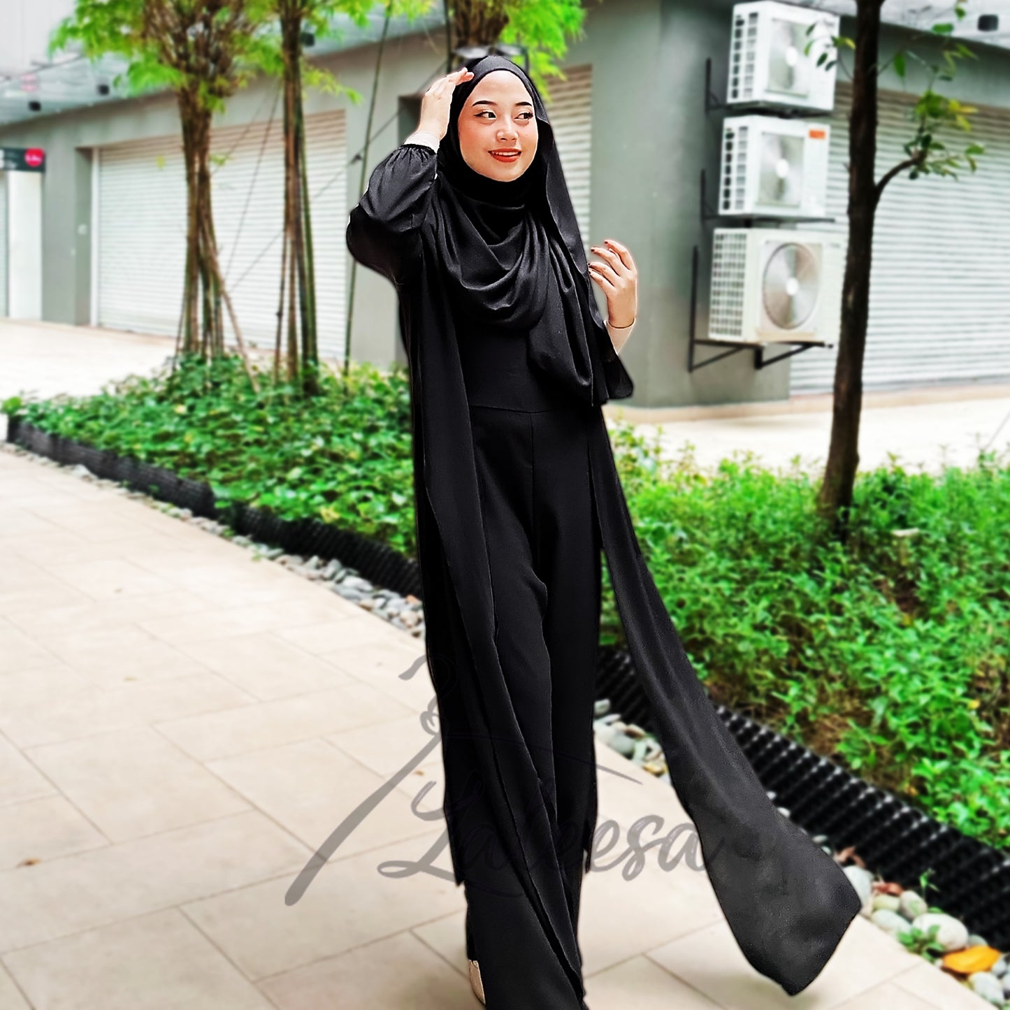 LALEESA (Jumpsuit + Cardigan) SW840820 SET FAYONA 2 Piece Belted Jumpsuit Dress Muslimah Plus Size Baju Raya 2024