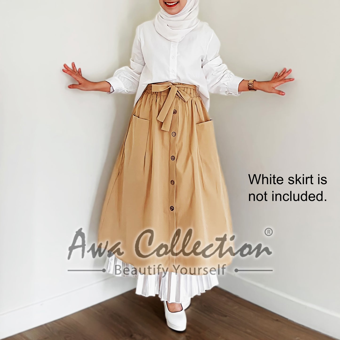LALEESA Awa Collection BA507547 SKIRT RANIA Button Through Belted Paperbag Skirt Muslimah Skirt Labuh Skirt Pencil