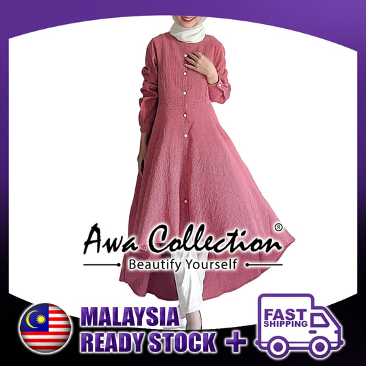 LALEESA Awa Collection TA306344 BLOUSE FIZA Front Button Fish Tail Asymmetric Blouse Muslimah Blouse Women Blouse