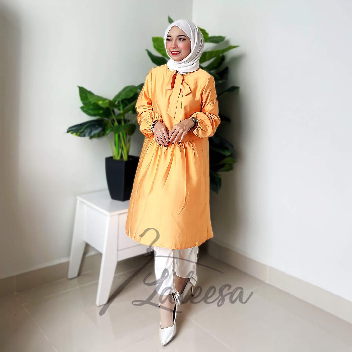 LALEESA TB441451 BLOUSE NABEEHA Plain Color Tie Collar Blouse Muslimah Blouse Women Blouse Plus Size Baju Raya 2024