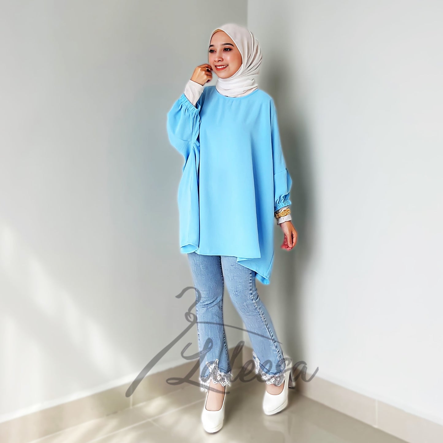 LALEESA TB469439 BLOUSE KAUREEN Irregular Hem Retro Blouse Muslimah Blouse Women Blouse Plus Size Baju Raya 2024