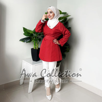 LALEESA Awa Collection TA303371 BLOUSE AFREEDA 3/4 Sleeve Women Bow Blouse Muslimah Blouse Women Blouse Baju Raya 2024