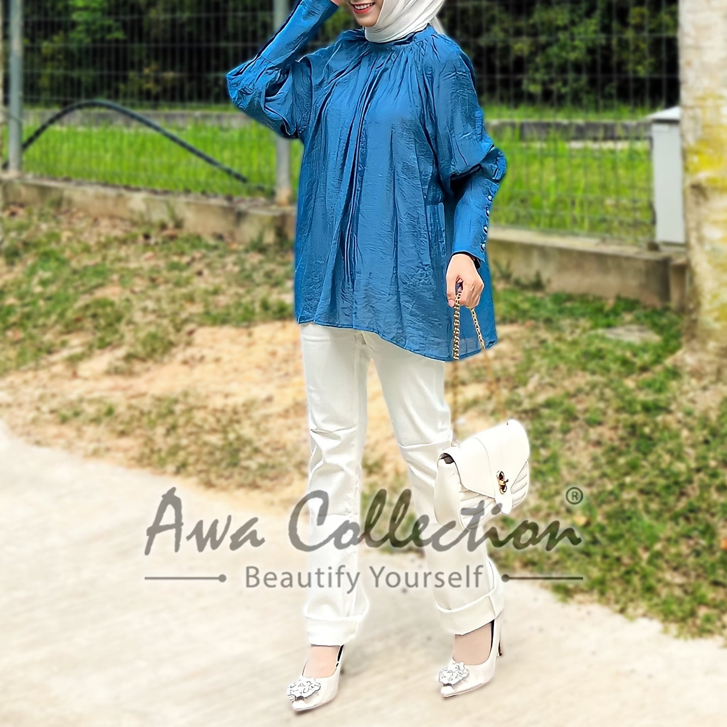 LALEESA Awa Collection TA308326 BLOUSE HAROONA High Neck Bat Sleeve Loose T-Shirt Blouse Muslimah Blouse Women Blouse