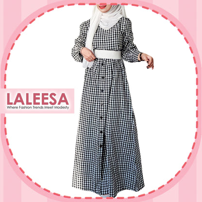 LALEESA Awa Collection DA124135 DRESS NADAA Puff Sleeve Plaid Long Dress Muslimah Dress Women Dress Baju Raya 2024