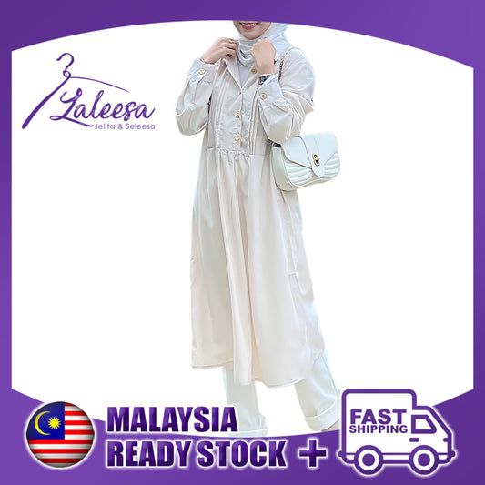 LALEESA BLOUSE MAISA TB438428 <BF Friendly Series> Retro Buttons Pleated Blouse Muslimah Blouse Plus Size Baju Raya 2024