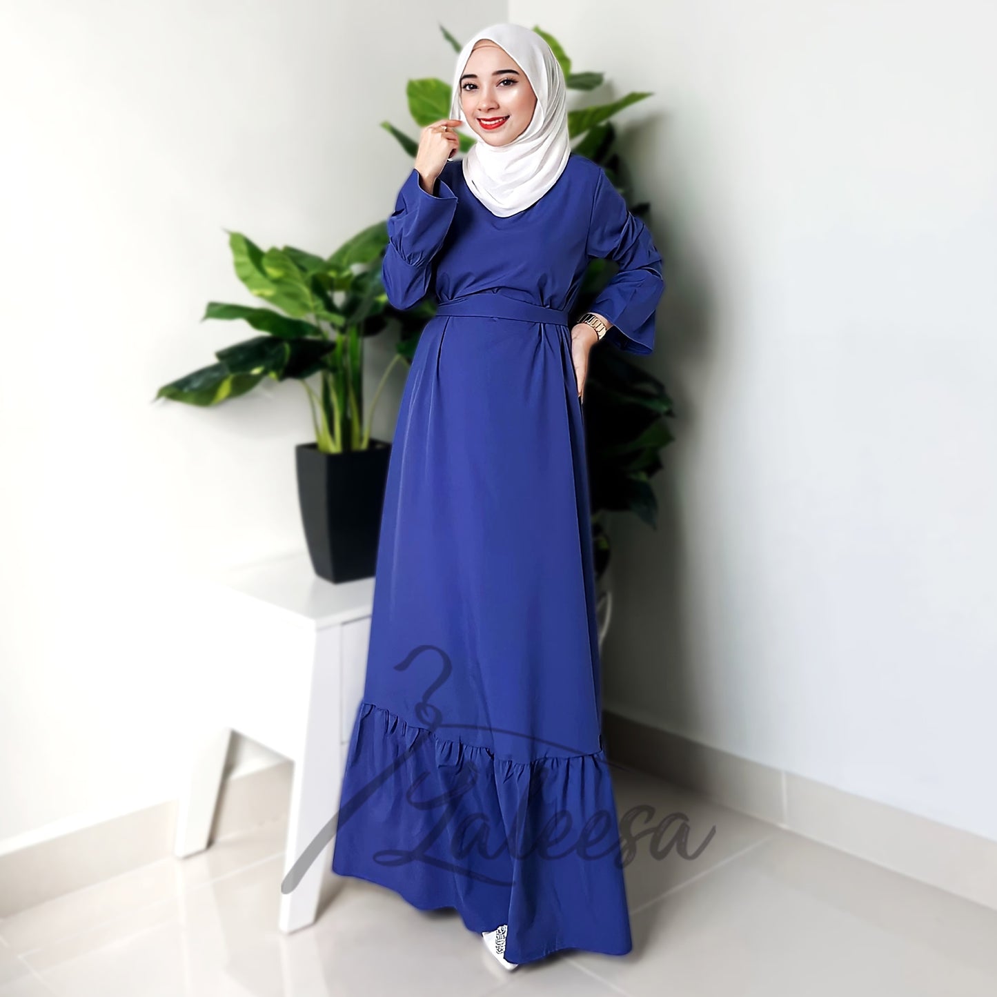 LALEESA LD251219 DRESS INAS Vintage Ruffled Hem Maxi Long Dress Muslimah Dress Women Plus Size Baju Raya 2024