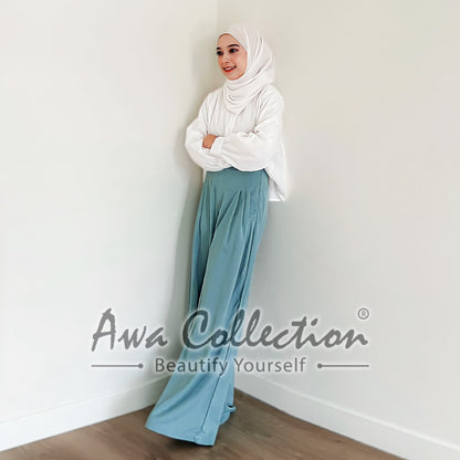 LALEESA Awa Collection BA505565 PANTS NASHWA High Waist Sage Wide Leg Trouser Pants Women Pants Seluar Perempuan